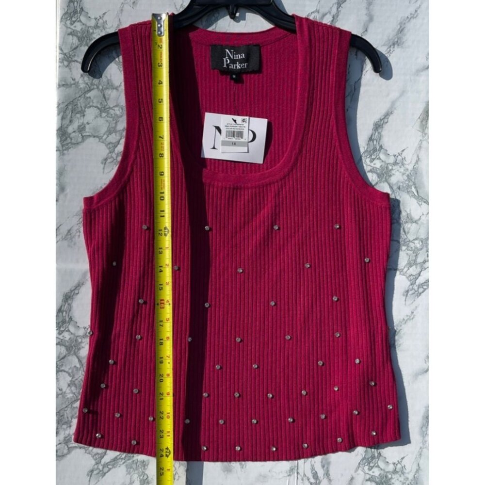 Nina Parker Womens Sangria Sleeveless Ribbed Tank Top W/ Stud Embellishments 1X - Picture 3 of 8